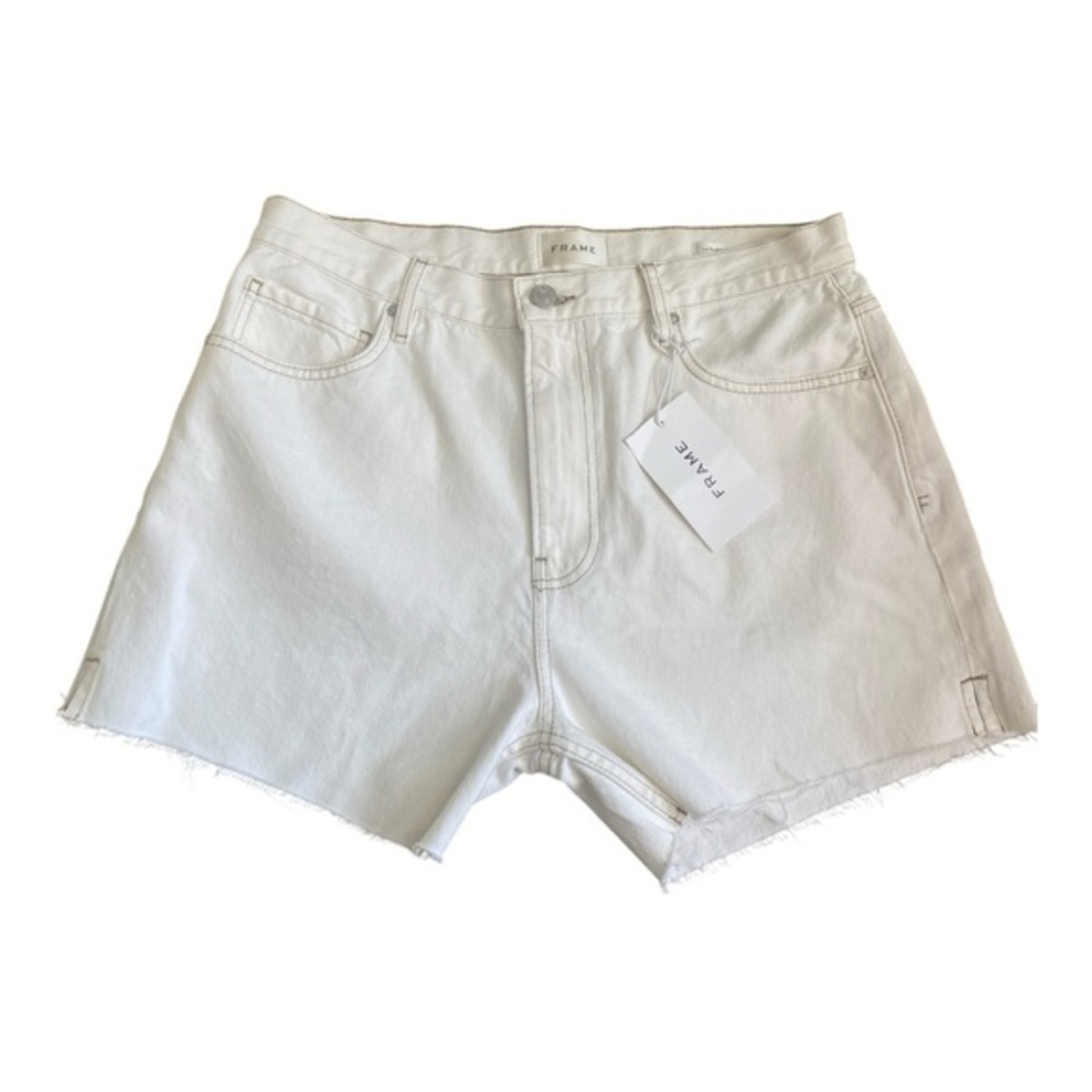 Frame Denim White Jean Shorts High-Waisted Raw Hem